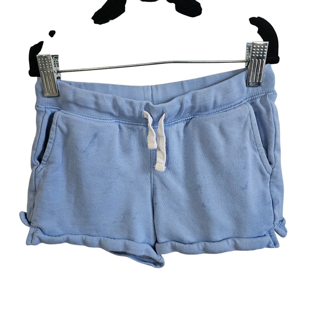 Primary Kids Size 6-7 Drawstring Waist Sweat Shorts Blue 100% Cotton Comfy Basic